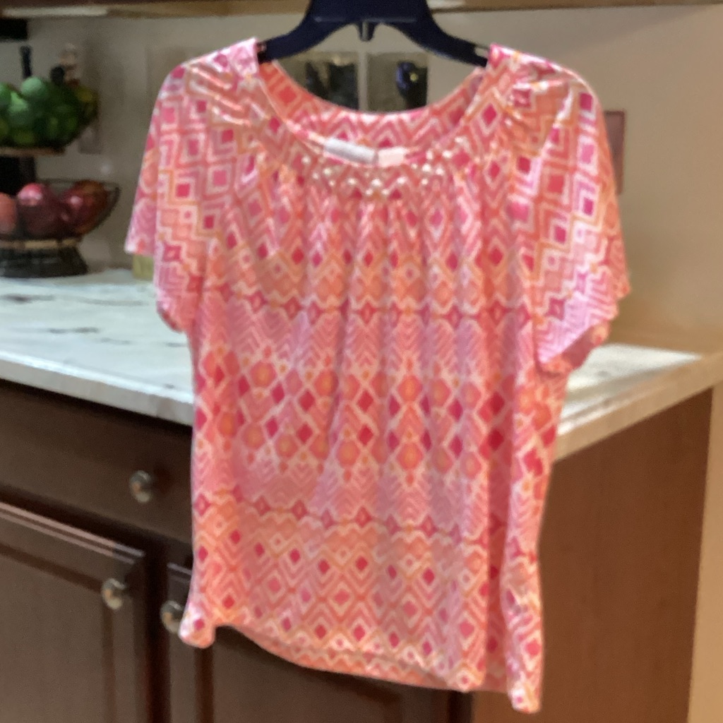 Alfred Dunner Pink And Orange Geometric Blouse